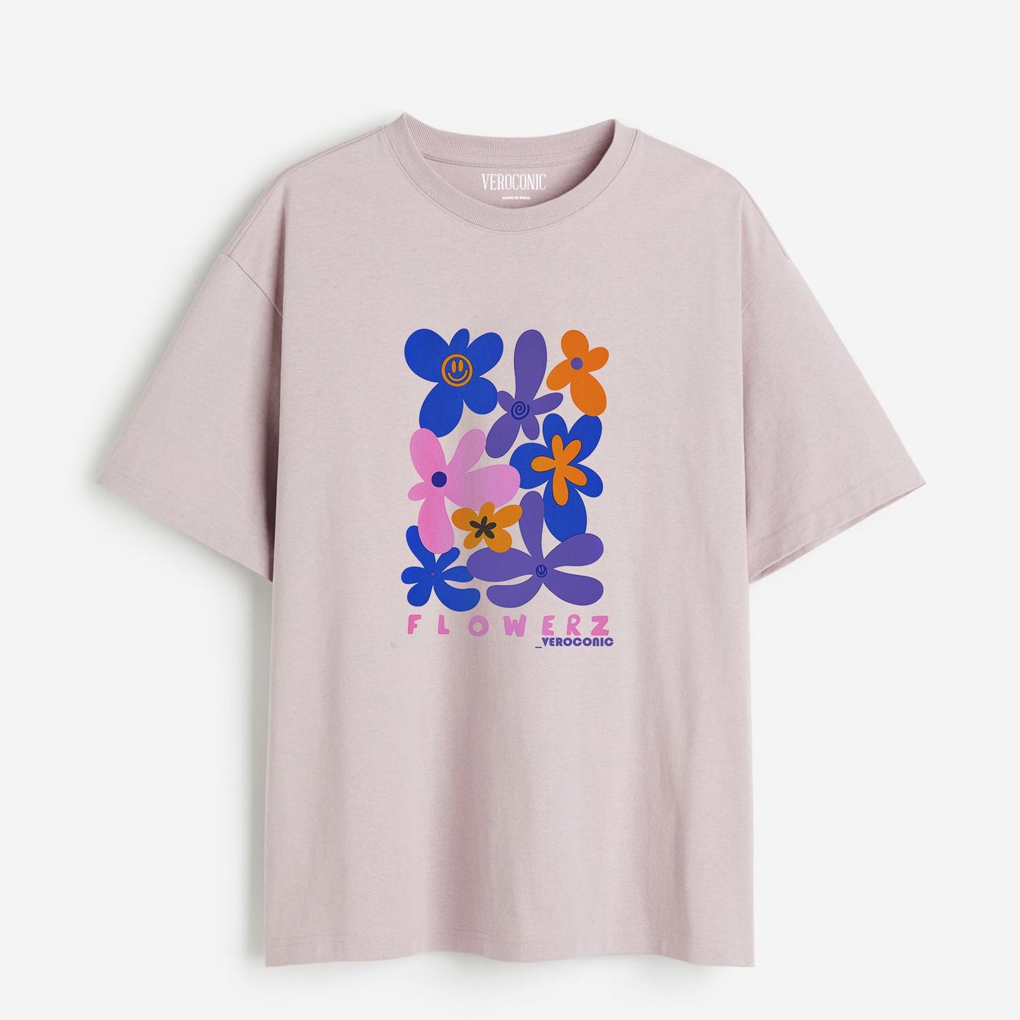 Flower Graphic Printed Oversized Lavender Cotton T-shirt