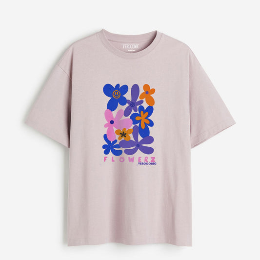 Flower Graphic Printed Oversized Lavender Cotton T-shirt