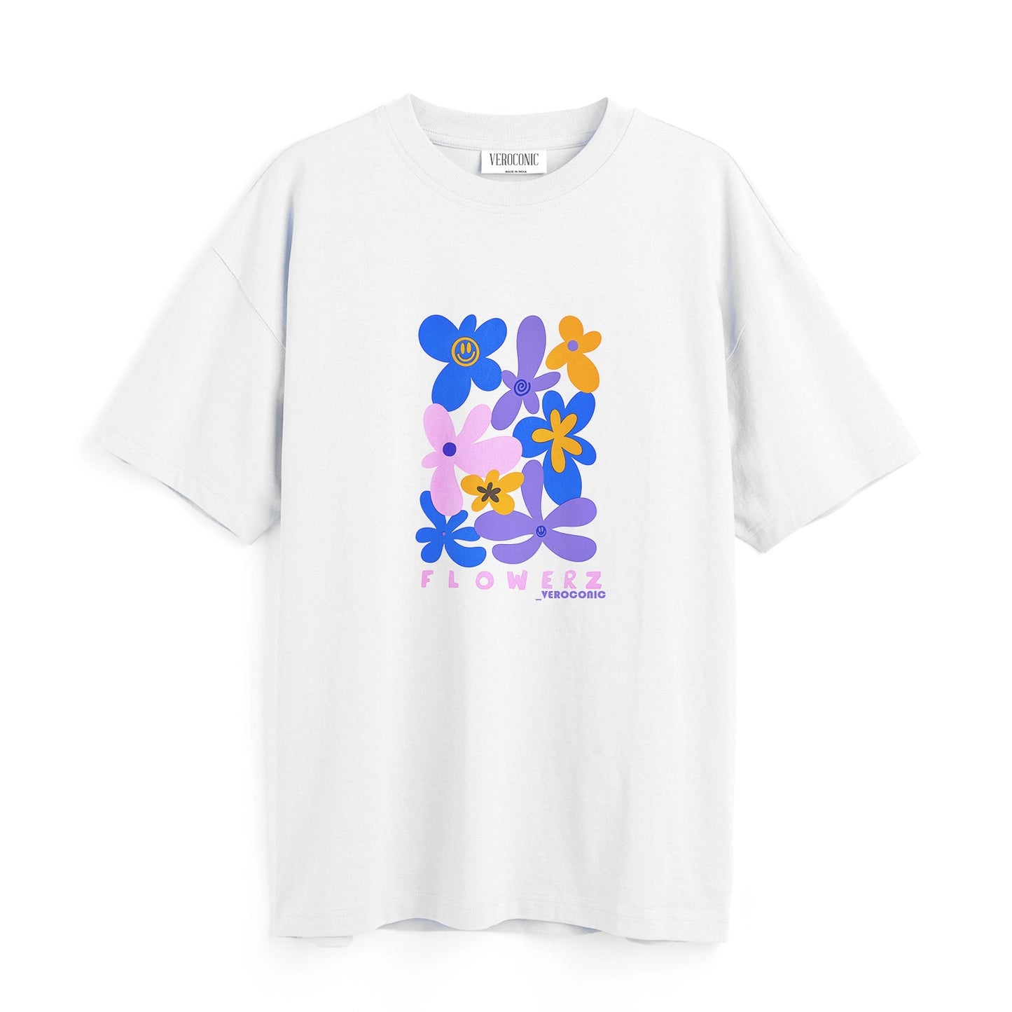 Flower Graphic Printed Oversized White Cotton T-shirt