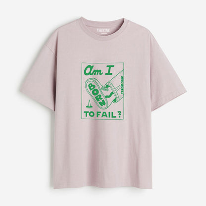 Am I Born To Fail Graphic Printed Oversized Lavender Cotton T-shirt