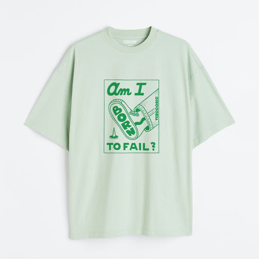 Am I Born To Fail Graphic Printed Oversized Mint Green Cotton T-shirt