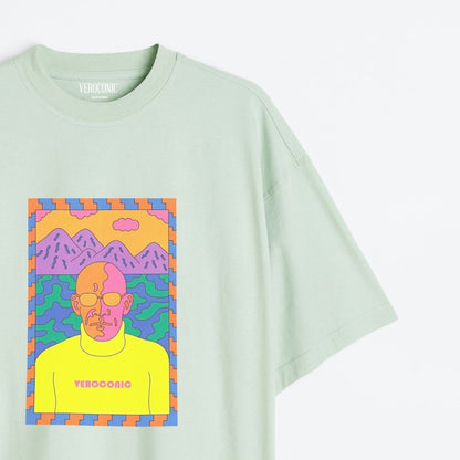 Veroconic Head Graphic Printed Oversized Mint Green Cotton T-shirt