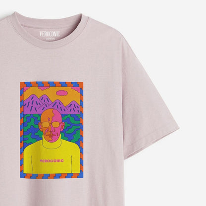 Veroconic Head Graphic Printed Oversized Lavender Cotton T-shirt