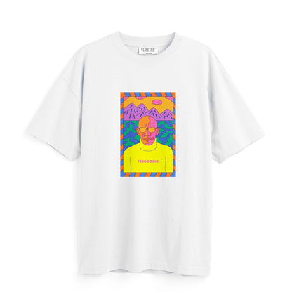 Veroconic Head Graphic Printed Oversized White Cotton T-shirt