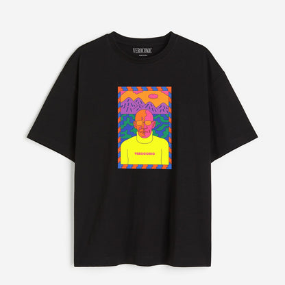 Veroconic Head Graphic Printed Oversized Black Cotton T-shirt