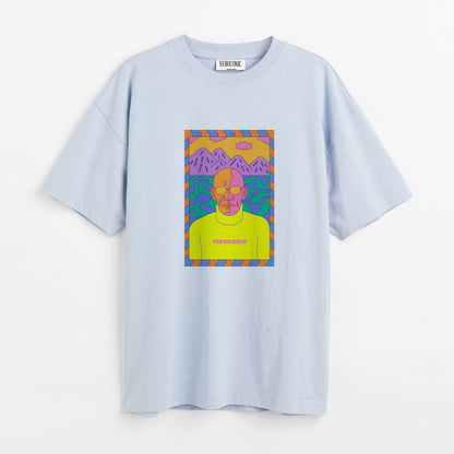 Veroconic Head Graphic Printed Oversized Baby Blue Cotton T-shirt