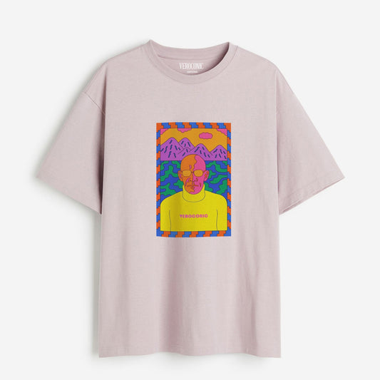 Veroconic Head Graphic Printed Oversized Lavender Cotton T-shirt
