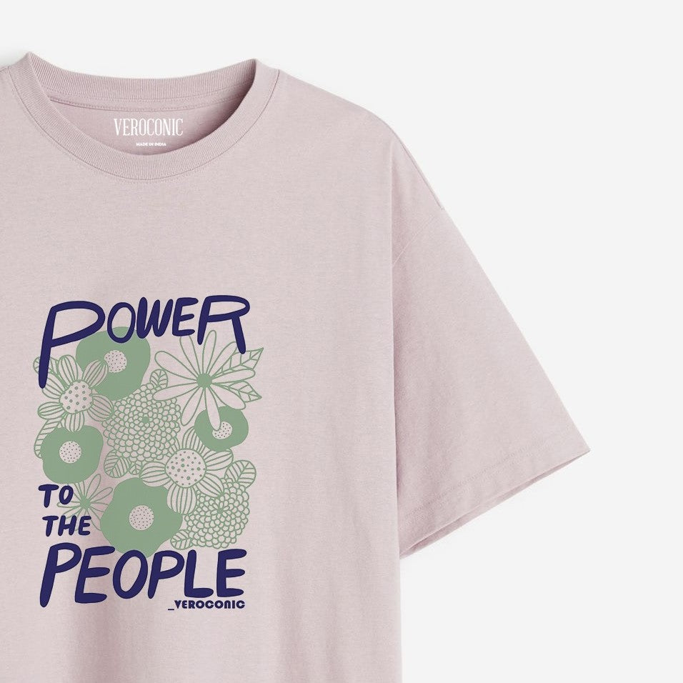 Power to The People Graphic  Printed Oversized Lavender Cotton T-shirt