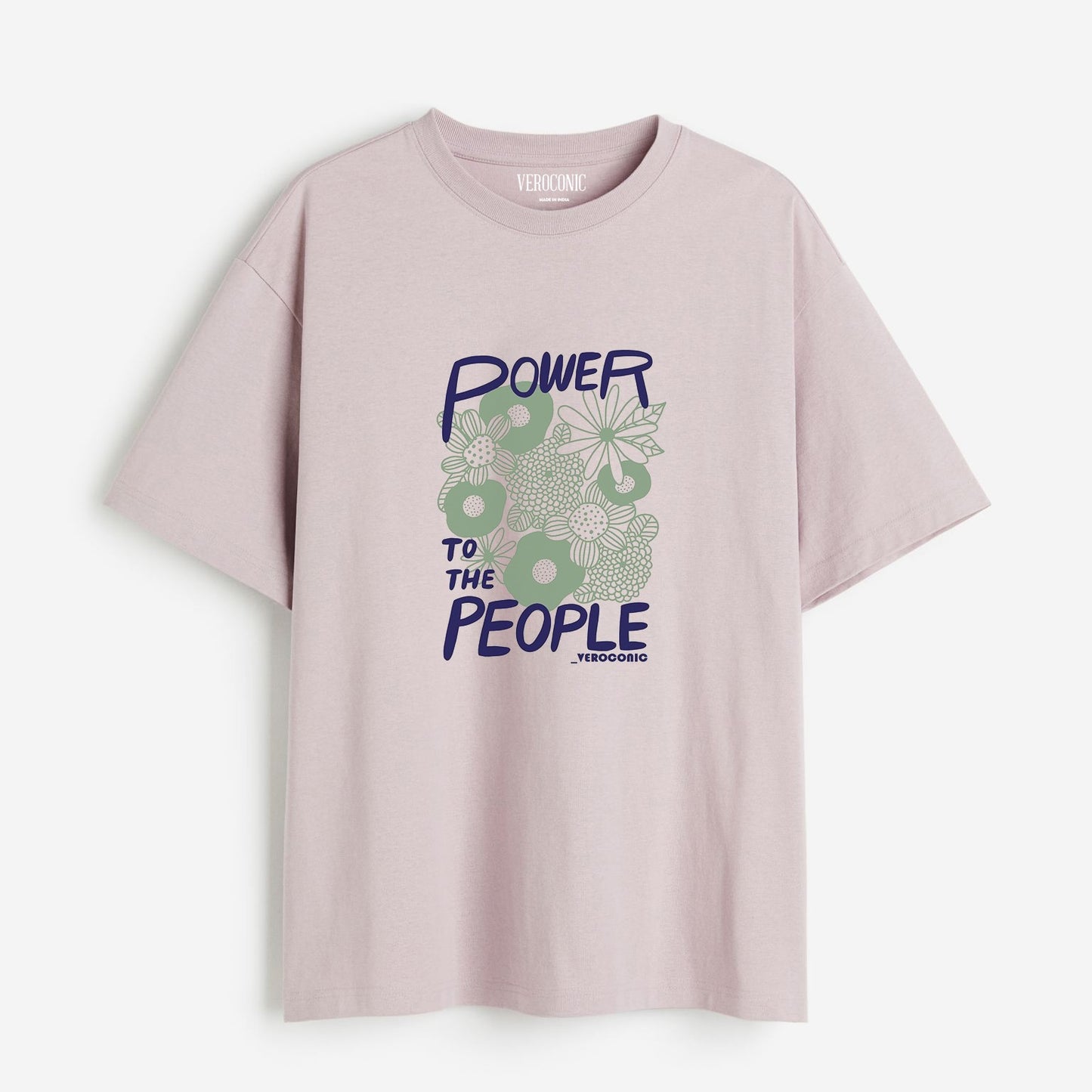 Power to The People Graphic  Printed Oversized Lavender Cotton T-shirt