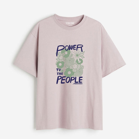 Power to The People Graphic  Printed Oversized Lavender Cotton T-shirt