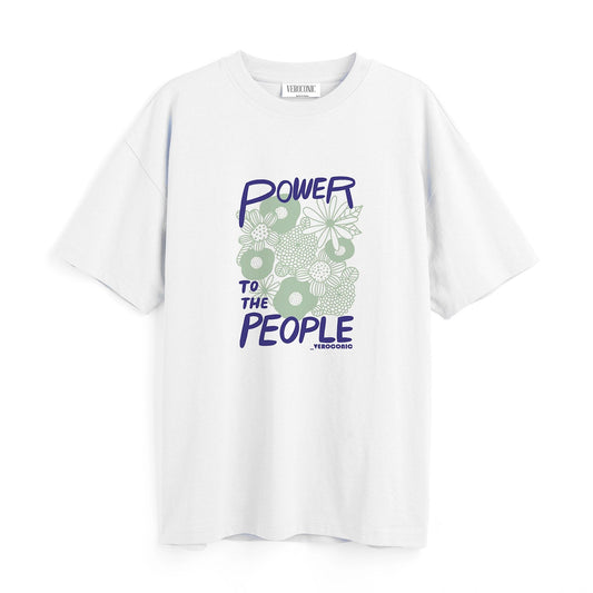 Power to The People Graphic Printed Oversized White Cotton T-shirt