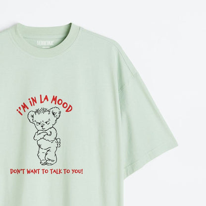 I’M IN LA MOOD Graphic Printed Oversized Mint Green Cotton T-shirt