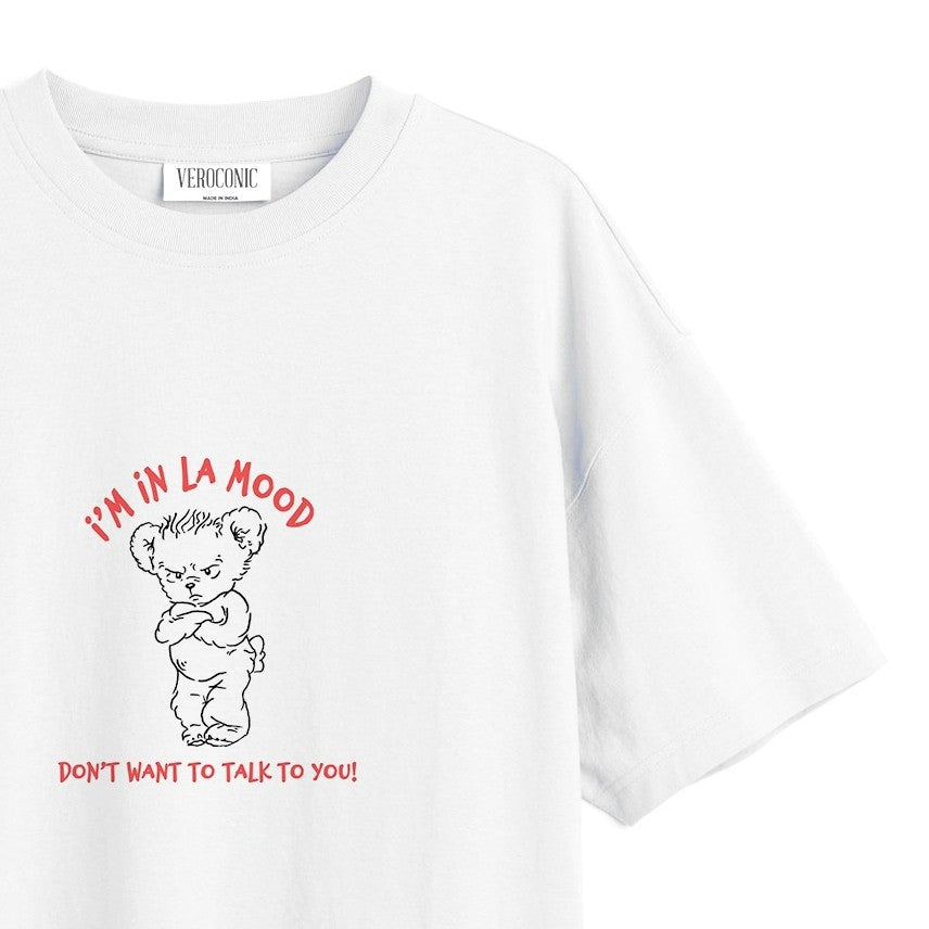 I’M IN LA MOOD Graphic Printed Oversized White Cotton T-shirt