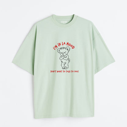 I’M IN LA MOOD Graphic Printed Oversized Mint Green Cotton T-shirt
