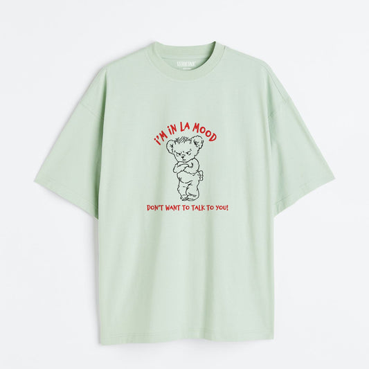 I’M IN LA MOOD Graphic Printed Oversized Mint Green Cotton T-shirt