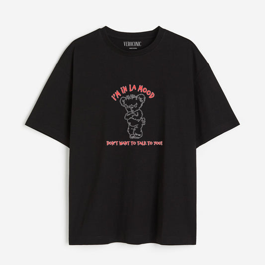 I’M IN LA MOOD Graphic Printed Oversized Black Cotton T-shirt