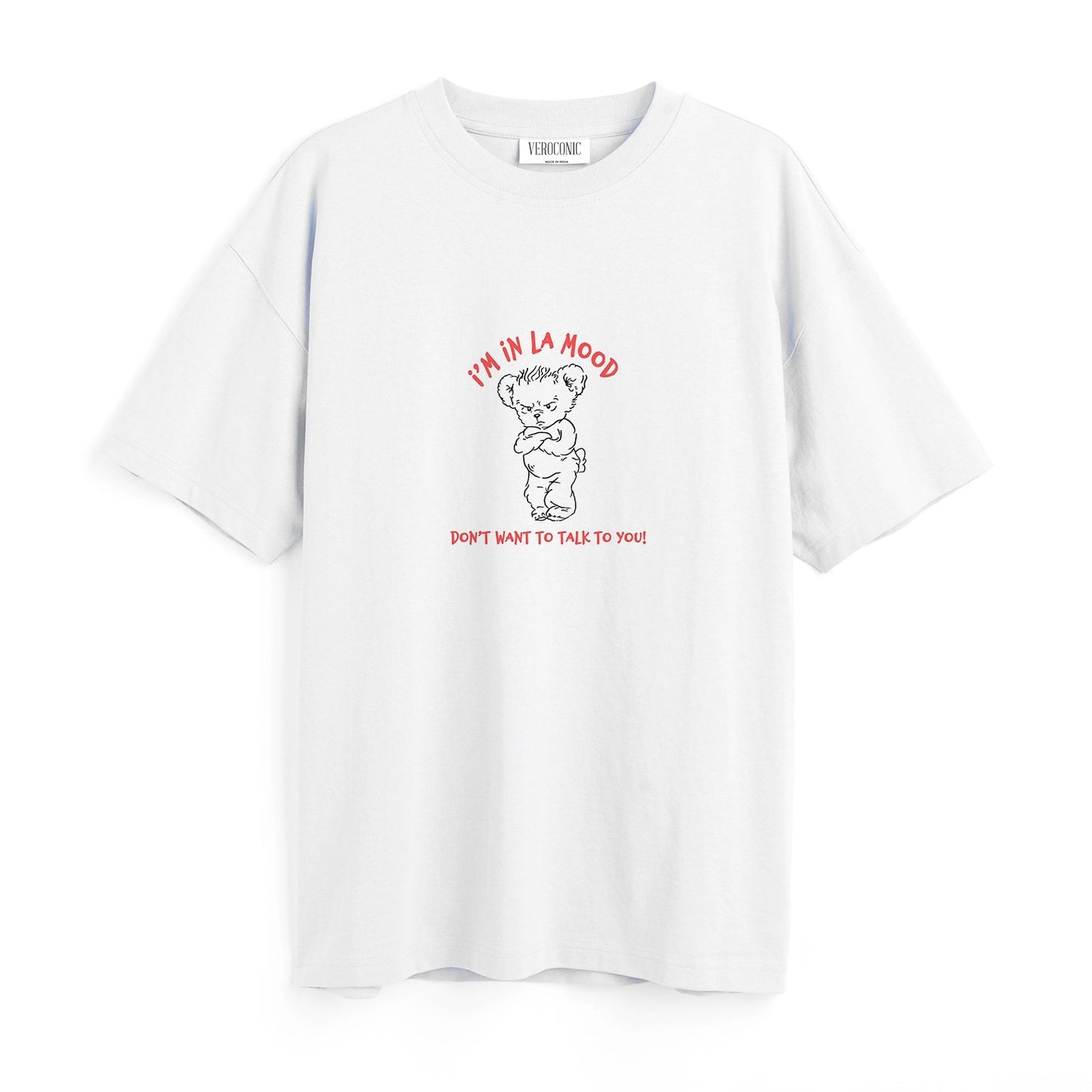 I’M IN LA MOOD Graphic Printed Oversized White Cotton T-shirt