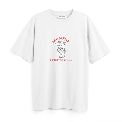I’M IN LA MOOD Graphic Printed Oversized White Cotton T-shirt