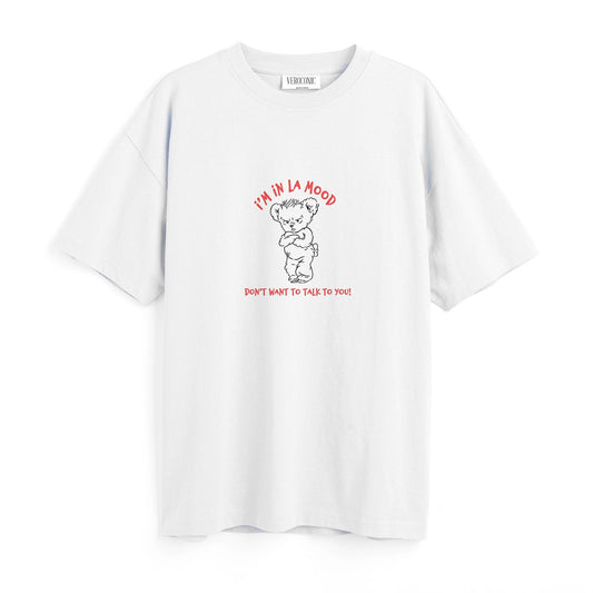 I’M IN LA MOOD Graphic Printed Oversized White Cotton T-shirt