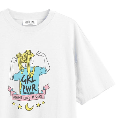 Girl Power Graphic Printed Oversized White Cotton T-shirt