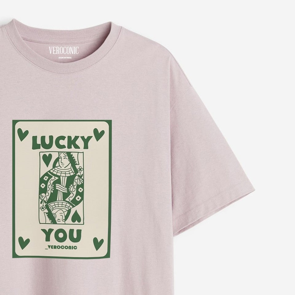 Lucky You Printed Oversized Lavender Cotton T-shirt