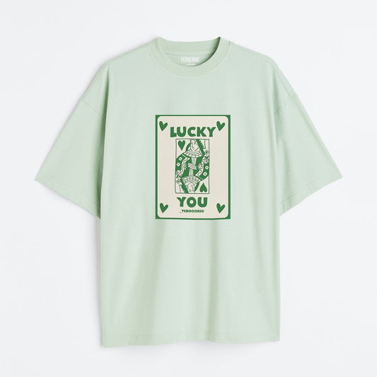 Lucky You Printed Oversized Mint Green Cotton T-shirt