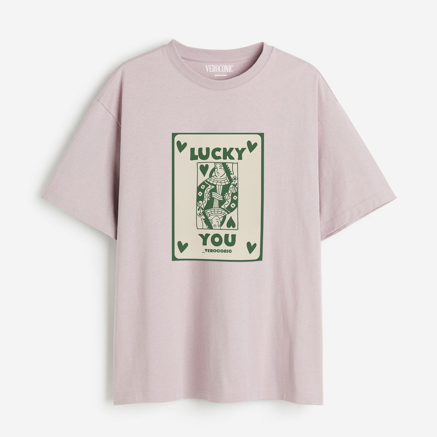 Lucky You Printed Oversized Lavender Cotton T-shirt