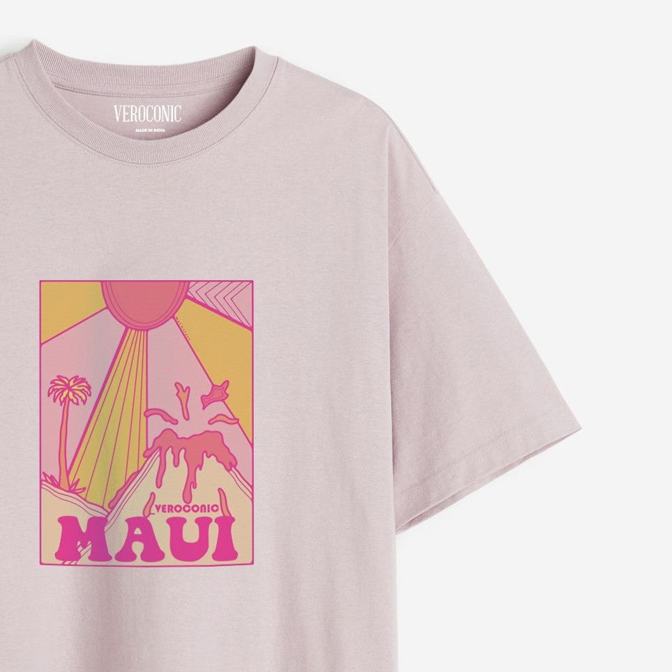 MAUI Beach Printed Oversized Lavender Cotton T-shirt