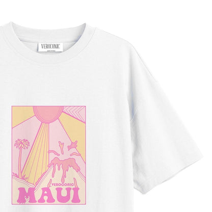 MAUI Beach Printed Oversized White Cotton T-shirt