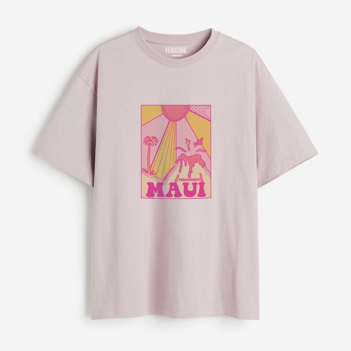 MAUI Beach Printed Oversized Lavender Cotton T-shirt