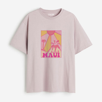 MAUI Beach Printed Oversized Lavender Cotton T-shirt