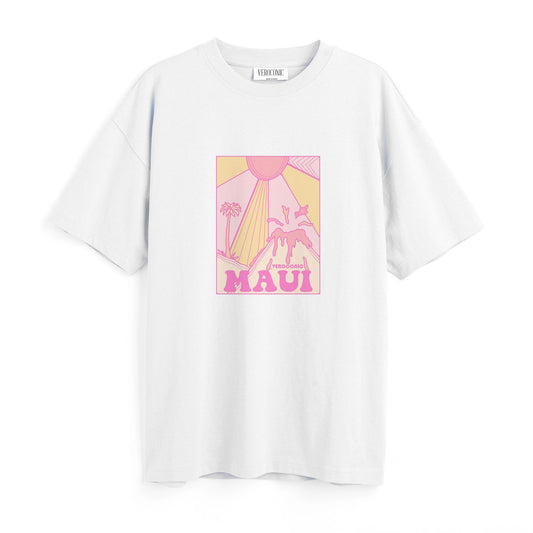 MAUI Beach Printed Oversized White Cotton T-shirt