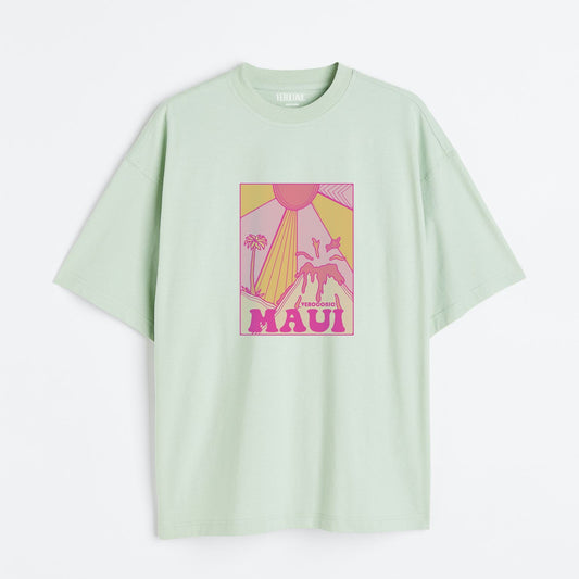 MAUI Beach Printed Oversized Mint Green Cotton T-shirt