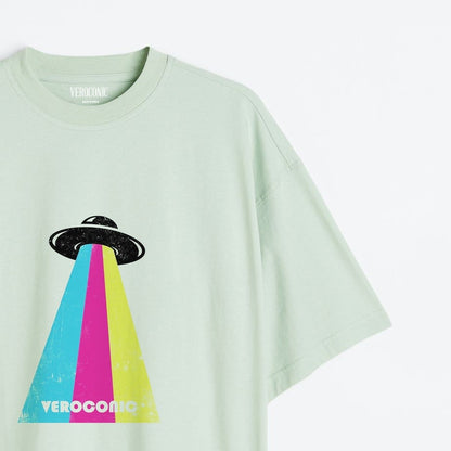 Veroconic Spaceship Printed Oversized Mint Green Cotton T-shirt