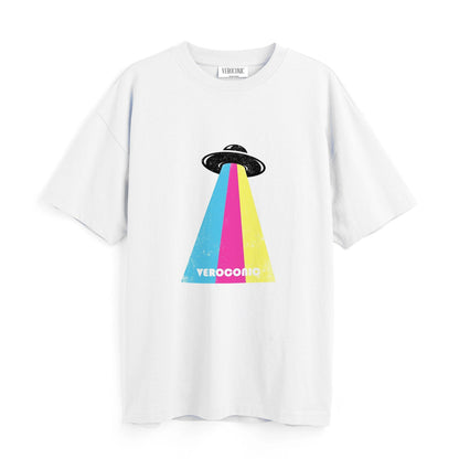 Veroconic Spaceship Printed Oversized White Cotton T-shirt