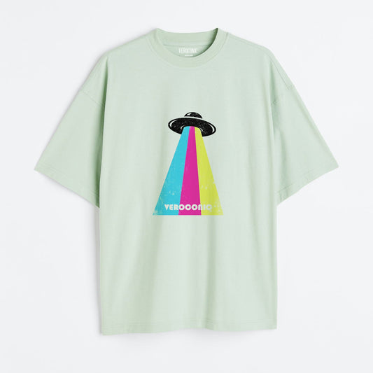 Veroconic Spaceship Printed Oversized Mint Green Cotton T-shirt