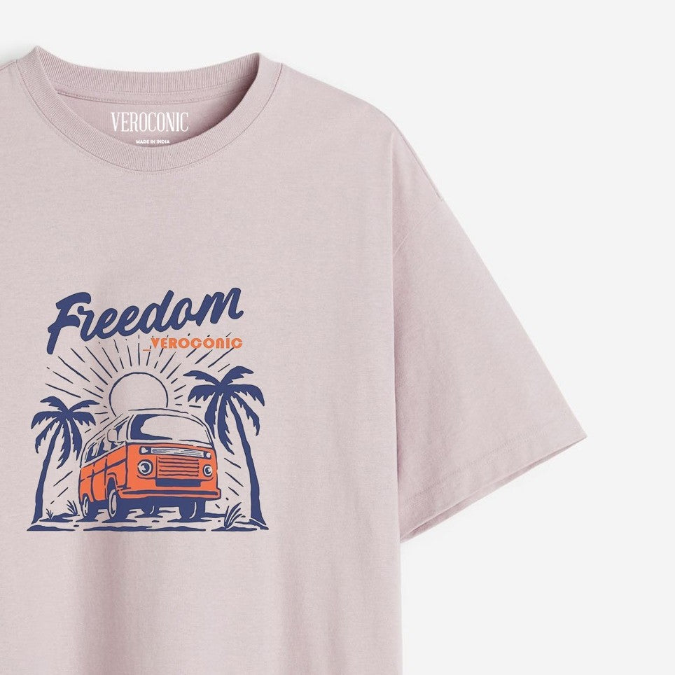 Freedom Graphic Printed Oversized Lavender Cotton T-shirt