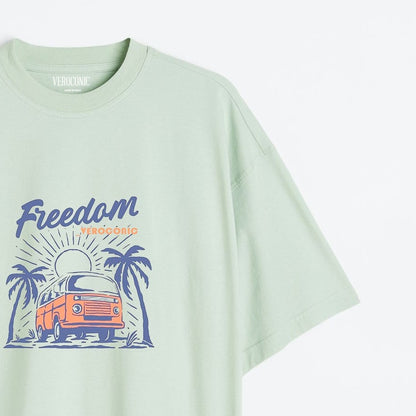 Freedom Graphic Printed Oversized Mint Green Cotton T-shirt