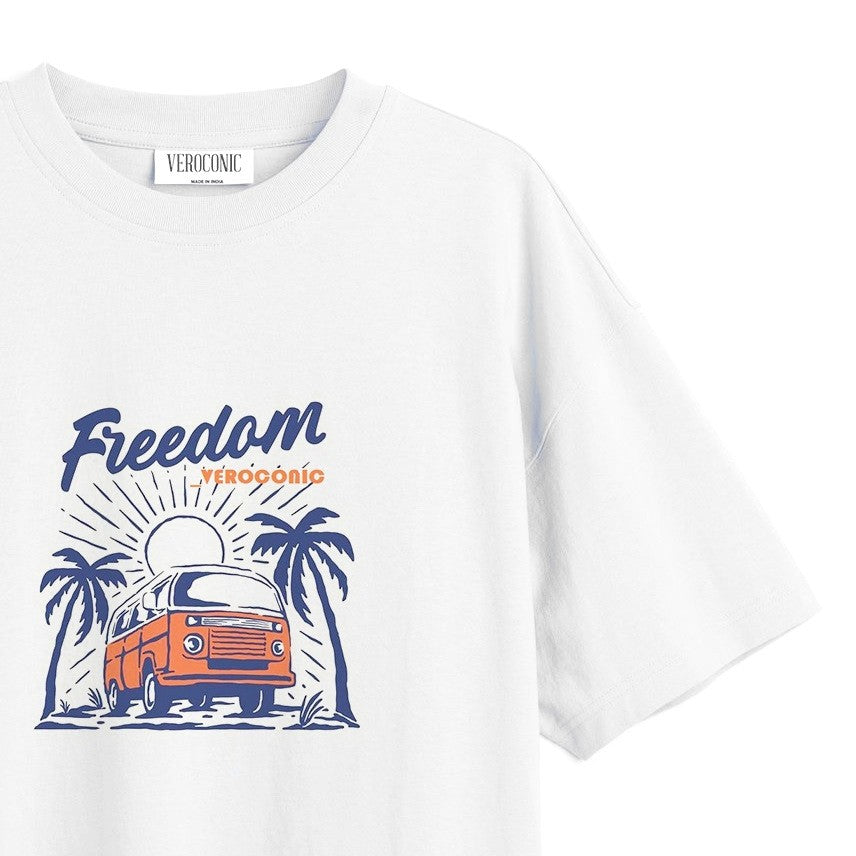 Freedom Graphic Printed Oversized White Cotton T-shirt