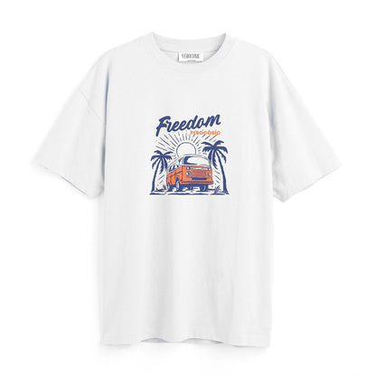 Freedom Graphic Printed Oversized White Cotton T-shirt