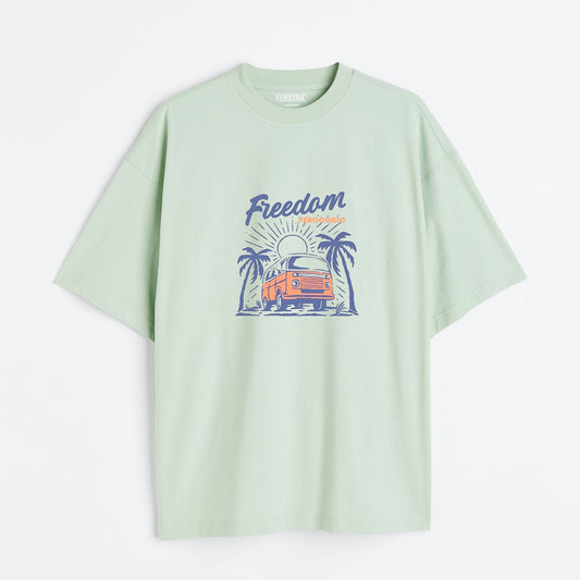 Freedom Graphic Printed Oversized Mint Green Cotton T-shirt