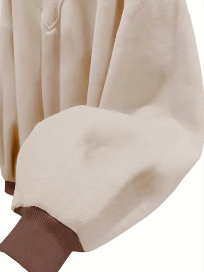 Plain Coffe Beige Color Oversized Women's Sweatshirt Hoodie, Drop Shoulders