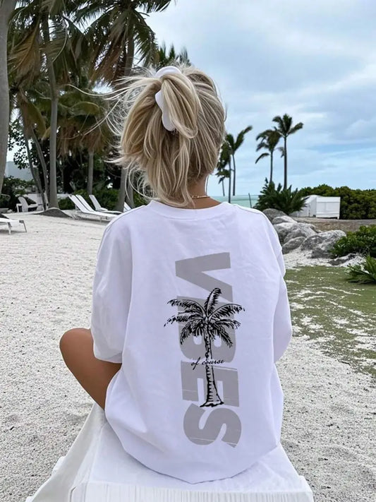 Vibes Graphic Oversized Printed Women's T-Shirt White Color, Unisex