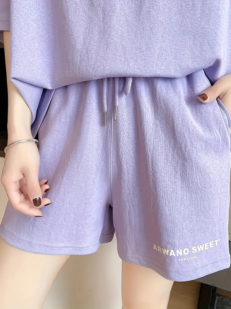 Women's Cord-set Lavender Color Relaxed fit Top & Shorts Trendy Fashion Casual Wear