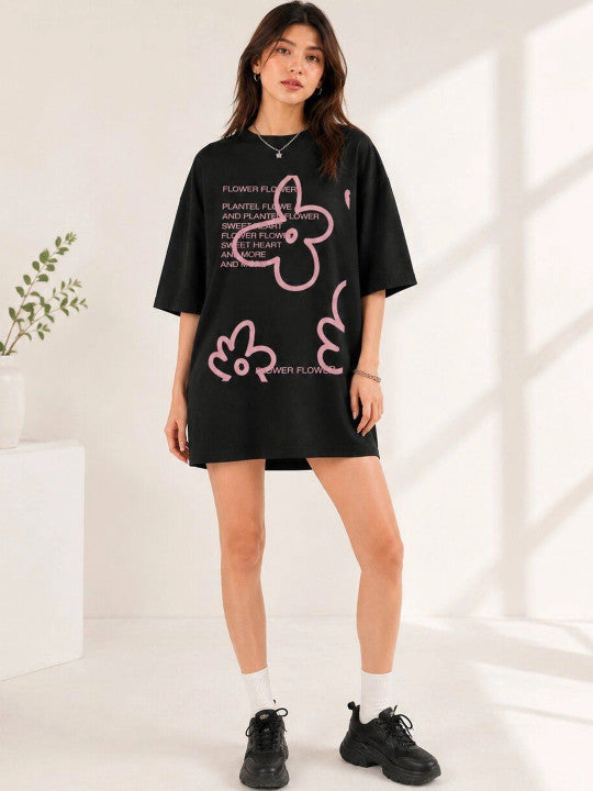 Women Typography Printed Drop-Shoulder Sleeves T-shirt