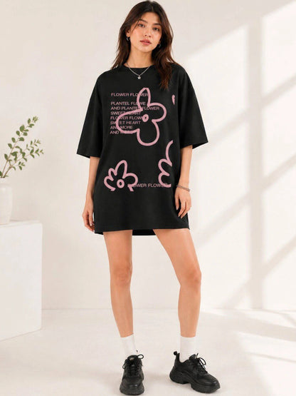 Women Typography Printed Drop-Shoulder Sleeves T-shirt