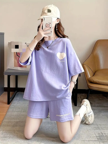 Women's Cord-set Lavender Color Relaxed fit Top & Shorts Trendy Fashion Casual Wear