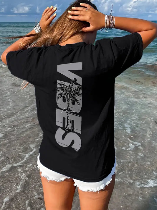 Vibes Graphic Oversized Printed Women's T-Shirt Black Color, Unisex