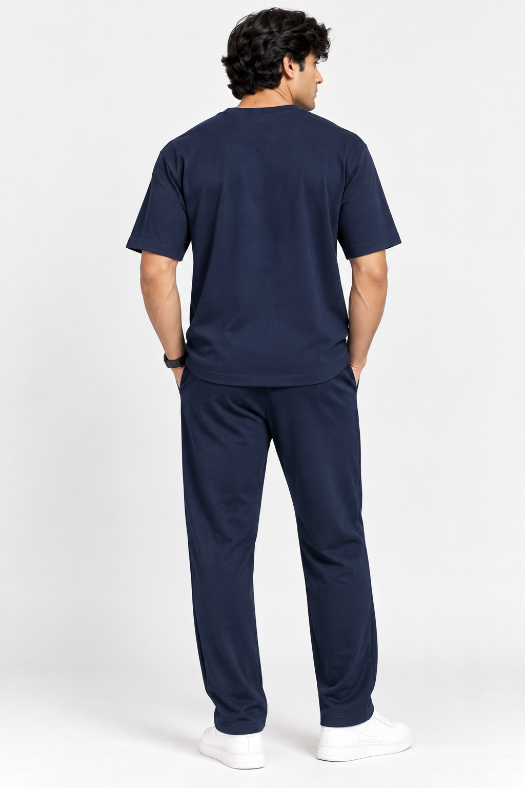 Men Navy Blue Cotton Casual Co-Ord Set