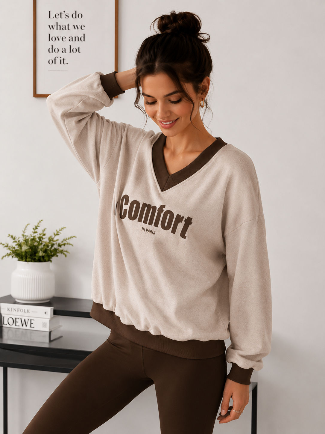 Women V-Neck Printed Sweatshirt